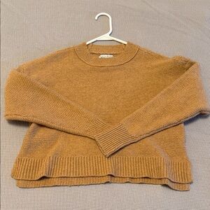 American Eagle Outfitters Women's Tan Crew Neck Crop Sweater
